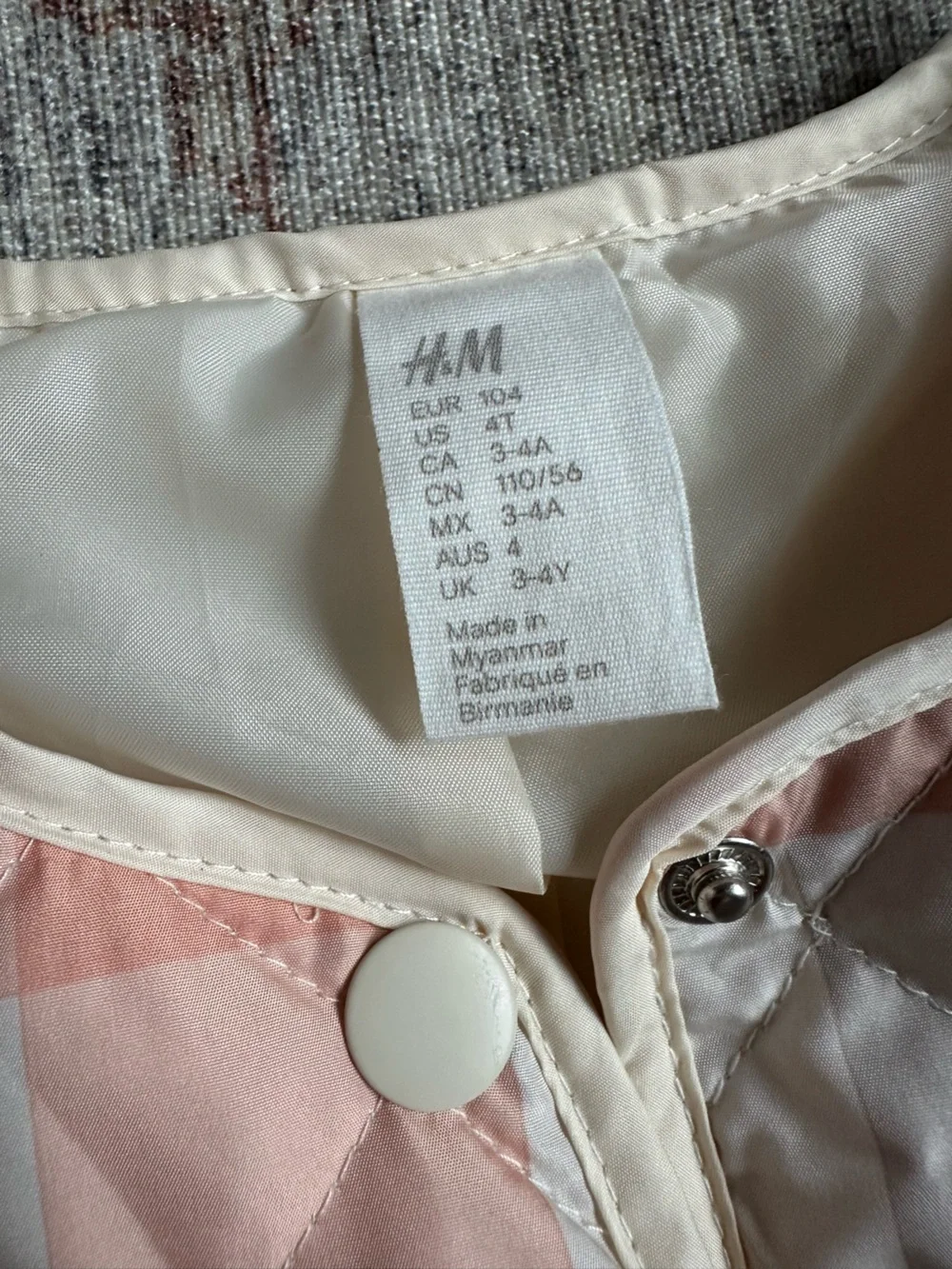 H&M 4T Girls Quilted Plaid Lightweight Button Up Jacket